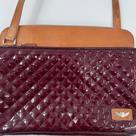 Consuela Wine Candy Crush Slim Quilted Patent Leather Shoulder Bag With Tan Acce - Picture 2 of 16